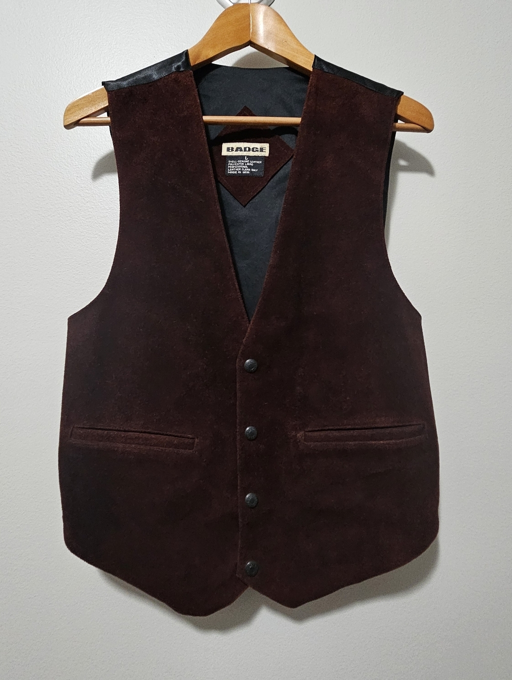 Vintage Badge Men's Western Leather Suede Cowboy Vest Brown Size L